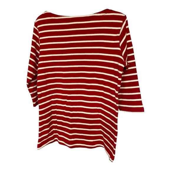 L.L. Bean Women's Size XS Top Red Striped 3/4 Sleeve Shirt 100% Cotton Blouse - Picture 2 of 3